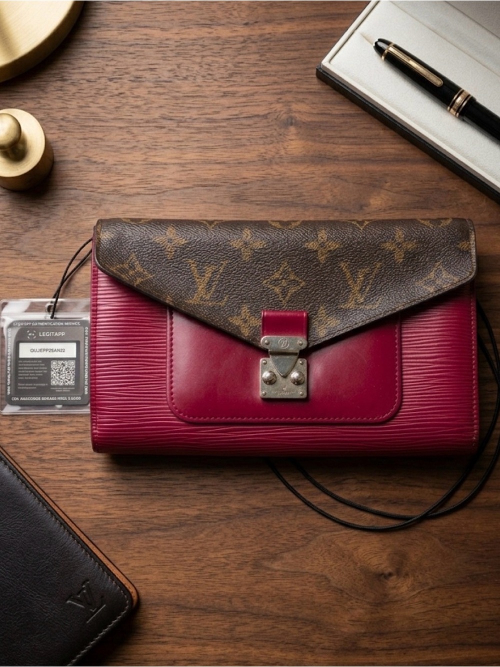 Louis Vuitton Burgundy and Brown Monogram Envelope Crossbody Clutch